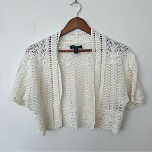 Lauren Ralph Lauren Linen Crochet Open Cardigan Boho Ivory M